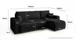Designer Ecksofa Calva mit Schlaf- und Klappfunktion in Cord
