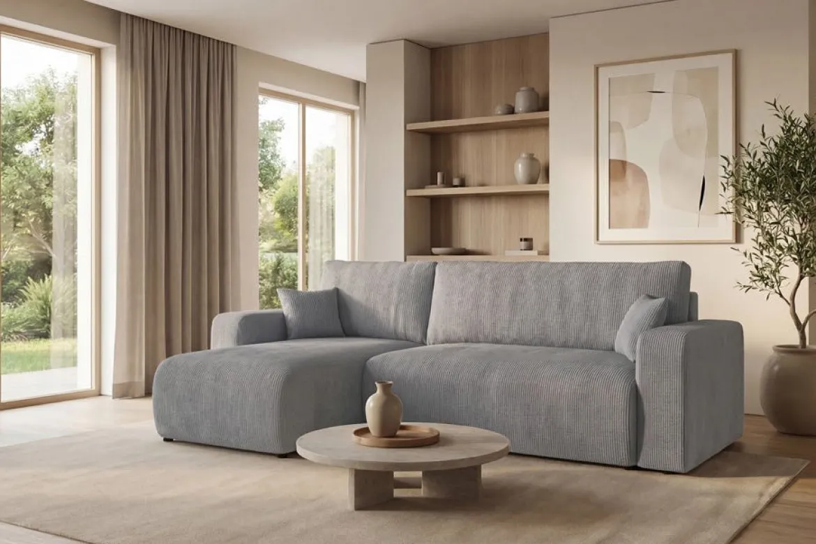 Designer Ecksofa Calva mit Schlaf- und Klappfunktion in Cord