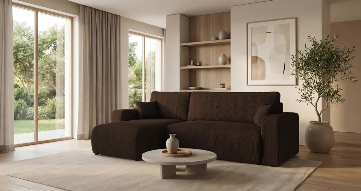 Designer Ecksofa Calva mit Schlaf- und Klappfunktion in Cord