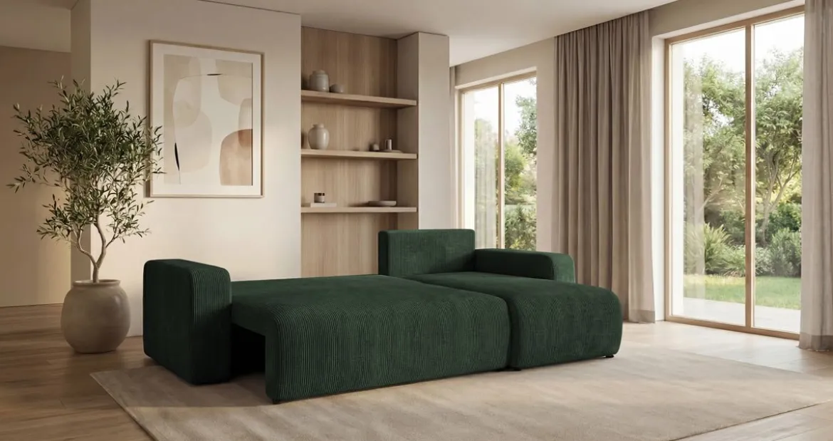 Designer Ecksofa Calva mit Schlaf- und Klappfunktion in Cord