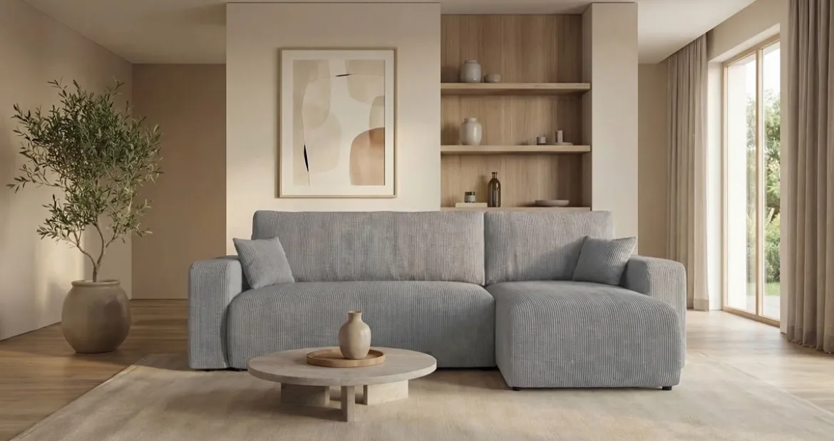 Designer Ecksofa Calva mit Schlaf- und Klappfunktion in Cord