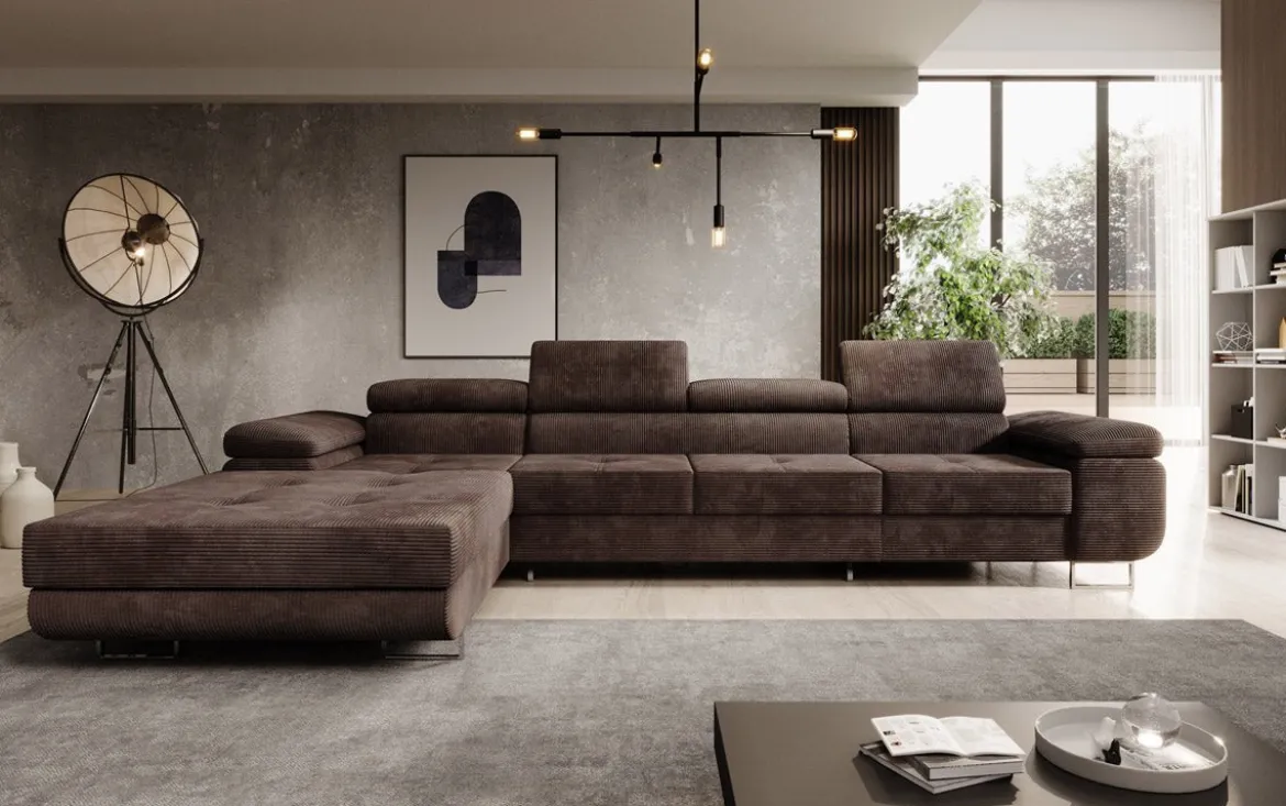Designer Ecksofa Calvera Maxi mit Schlaf- und Klappfunktion in Cord