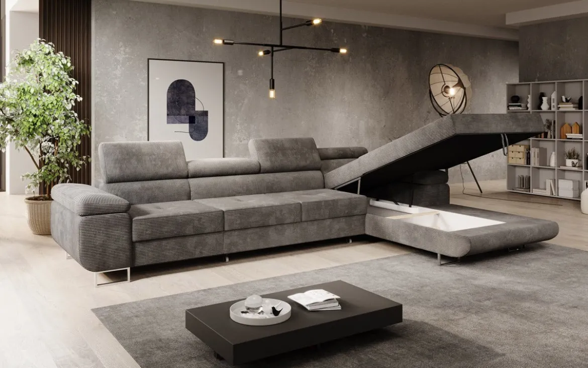 Designer Ecksofa Calvera Maxi mit Schlaf- und Klappfunktion in Cord