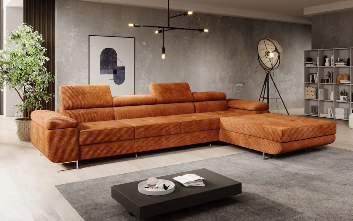 Designer Ecksofa Calvera Maxi mit Schlaf- und Klappfunktion in Cord