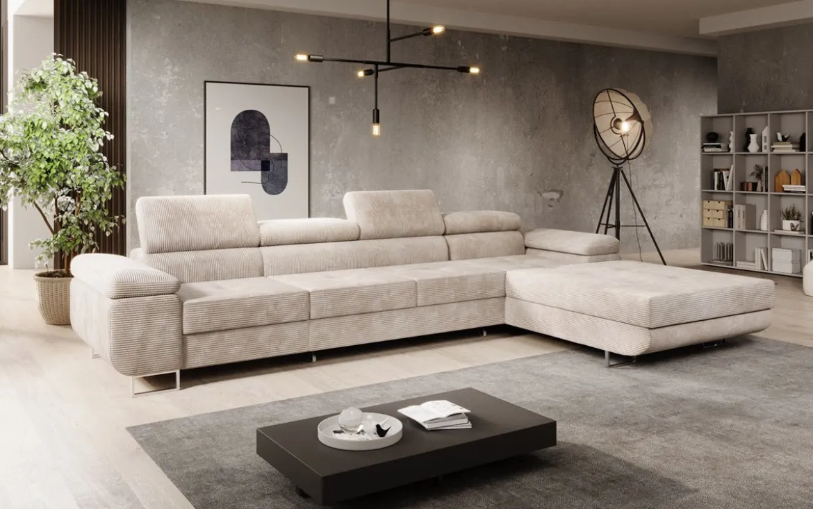 Designer Ecksofa Calvera Maxi mit Schlaf- und Klappfunktion in Cord