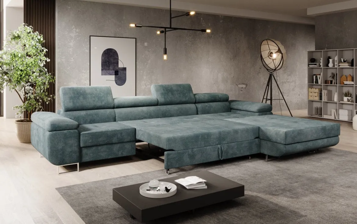 Designer Ecksofa Calvera Maxi mit Schlaf- und Klappfunktion in Cord
