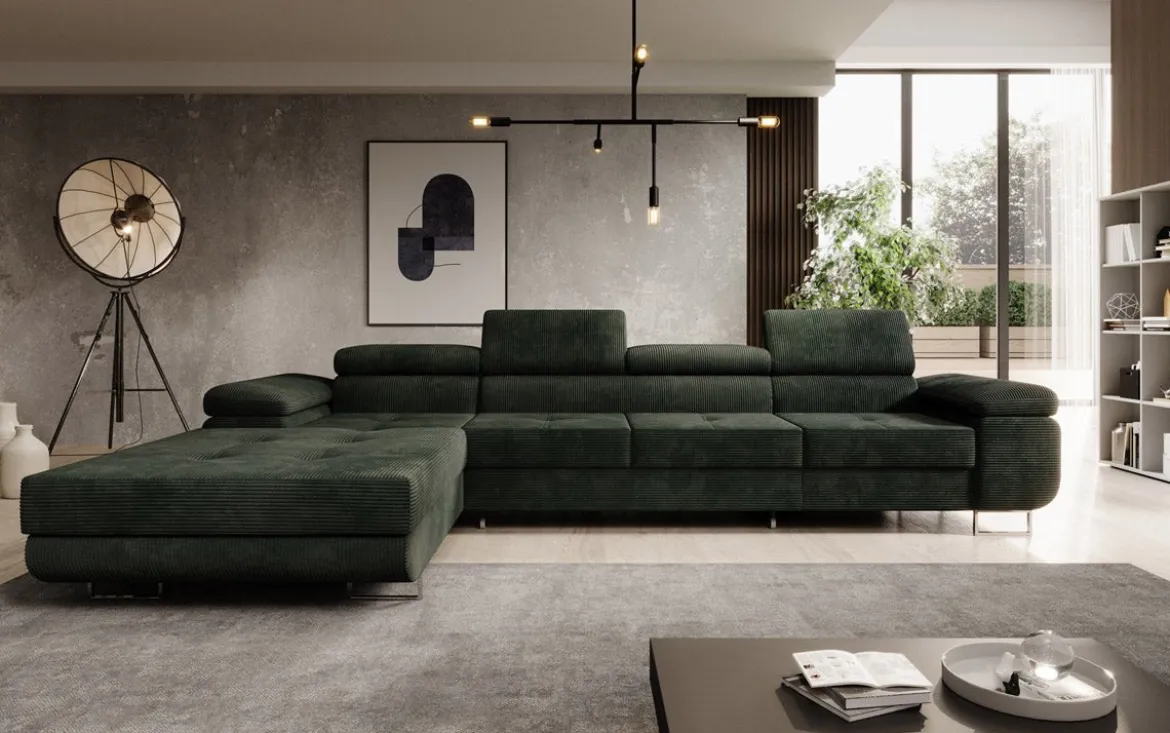 Designer Ecksofa Calvera Maxi mit Schlaf- und Klappfunktion in Cord