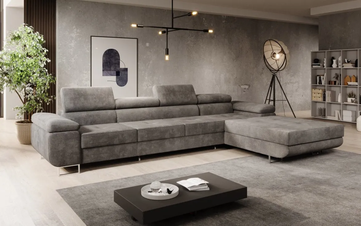 Designer Ecksofa Calvera Maxi mit Schlaf- und Klappfunktion in Cord