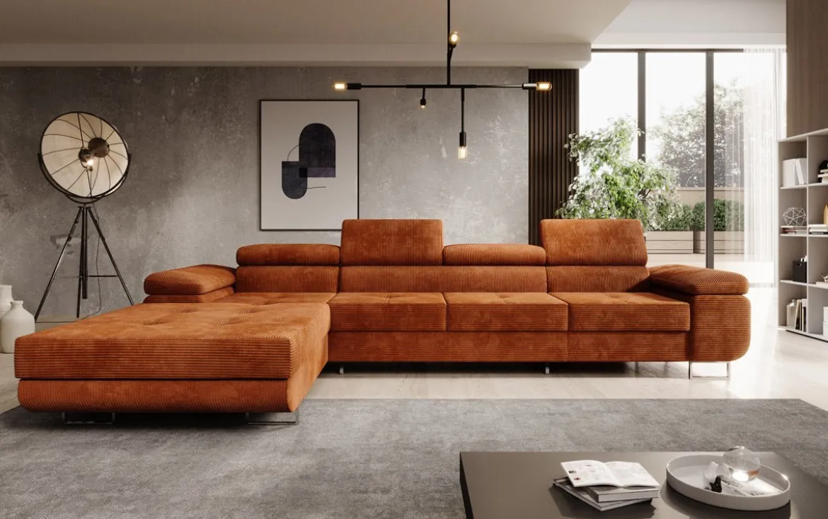 Designer Ecksofa Calvera Maxi mit Schlaf- und Klappfunktion in Cord