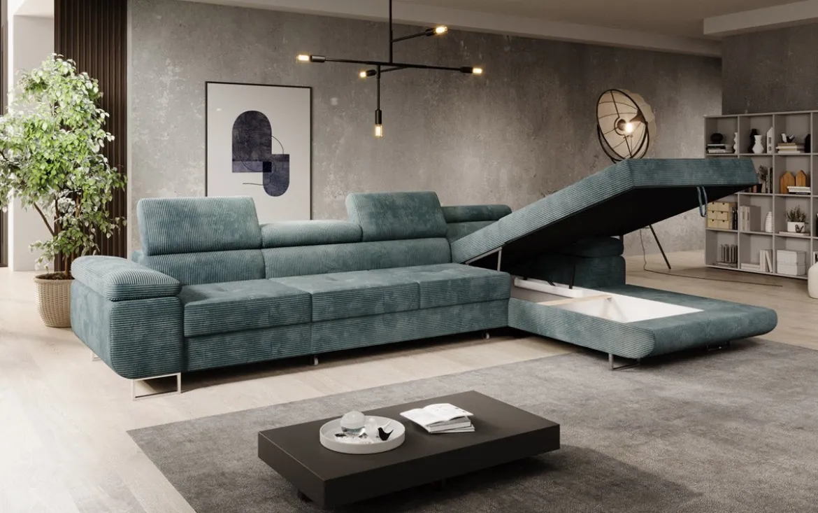 Designer Ecksofa Calvera Maxi mit Schlaf- und Klappfunktion in Cord