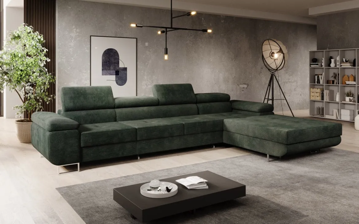 Designer Ecksofa Calvera Maxi mit Schlaf- und Klappfunktion in Cord