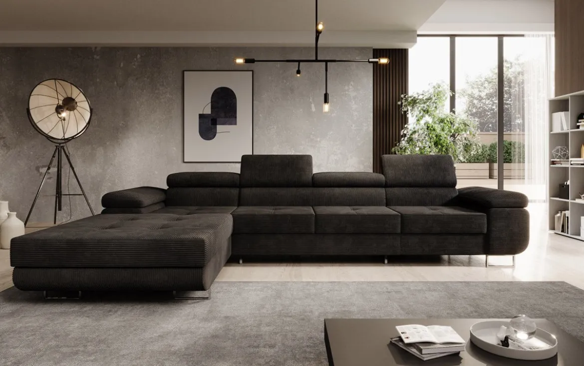 Designer Ecksofa Calvera Maxi mit Schlaf- und Klappfunktion in Cord