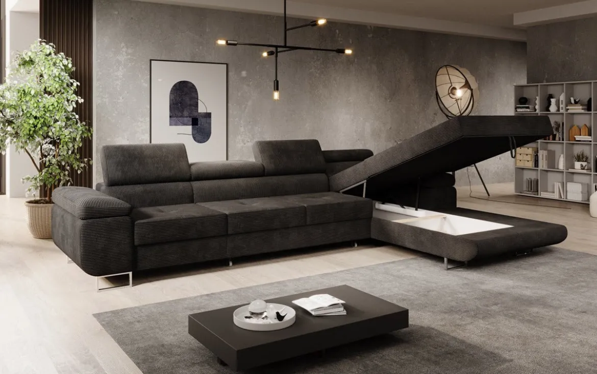 Designer Ecksofa Calvera Maxi mit Schlaf- und Klappfunktion in Cord