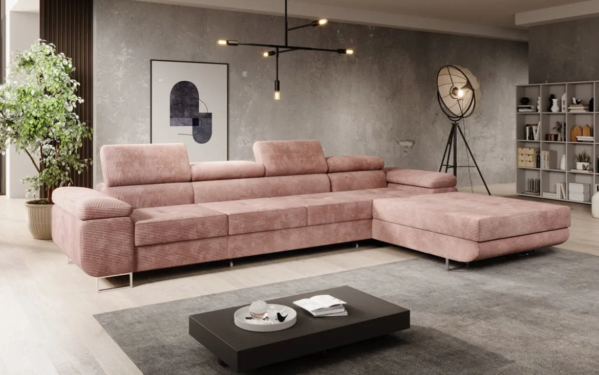 Designer Ecksofa Calvera Maxi mit Schlaf- und Klappfunktion in Cord