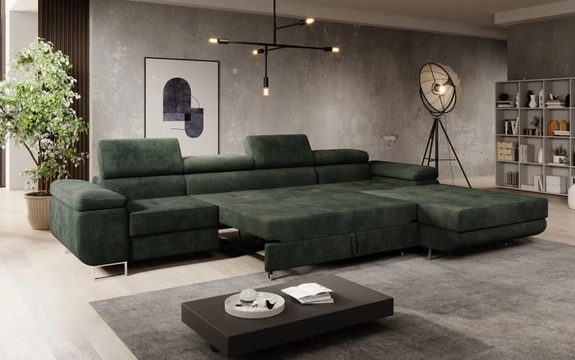 Designer Ecksofa Calvera Maxi mit Schlaf- und Klappfunktion in Cord