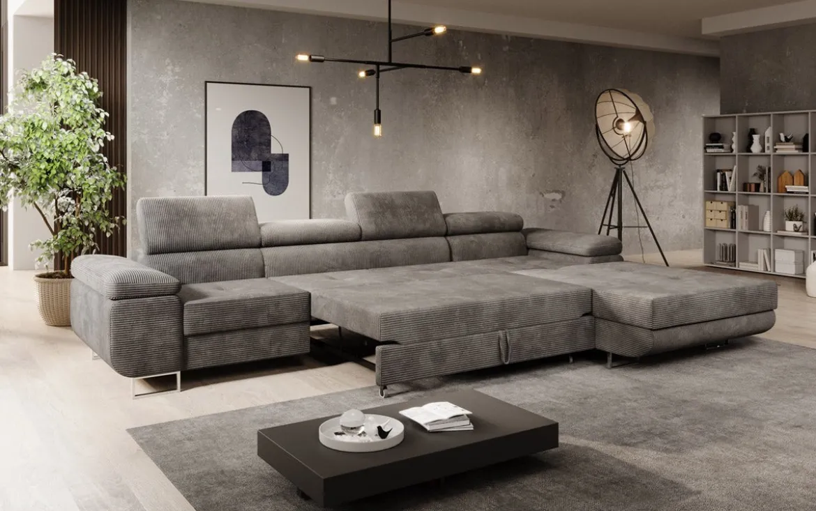 Designer Ecksofa Calvera Maxi mit Schlaf- und Klappfunktion in Cord