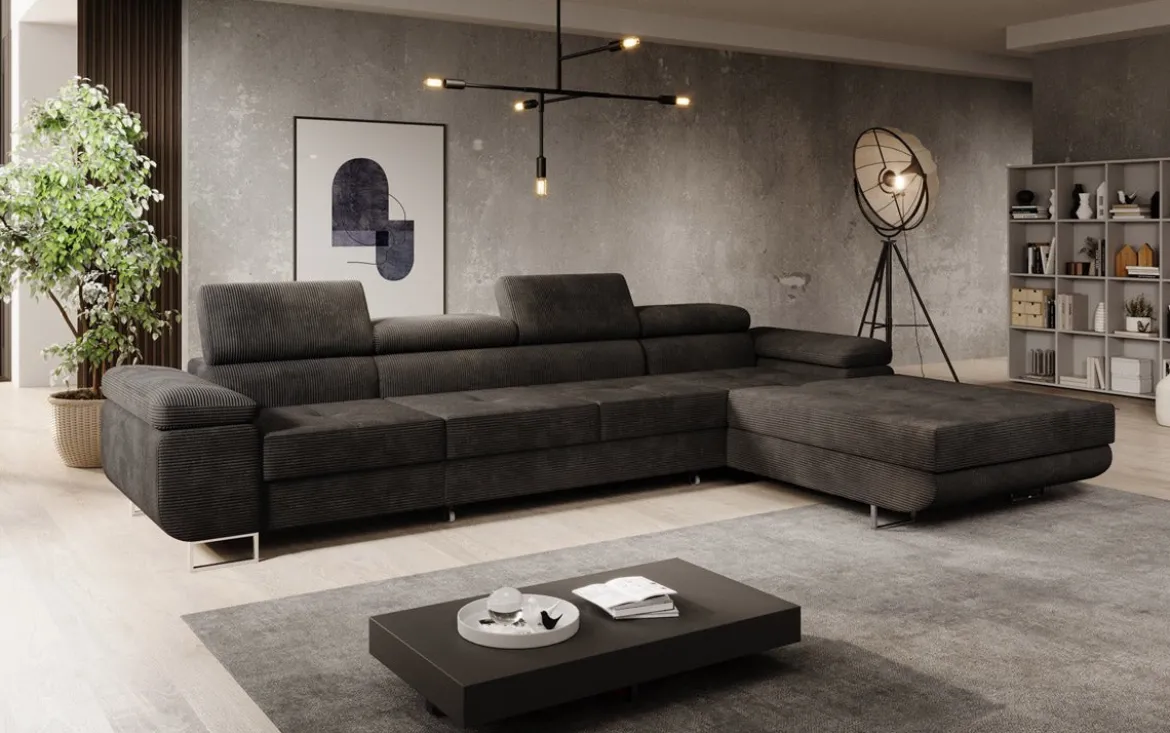 Designer Ecksofa Calvera Maxi mit Schlaf- und Klappfunktion in Cord
