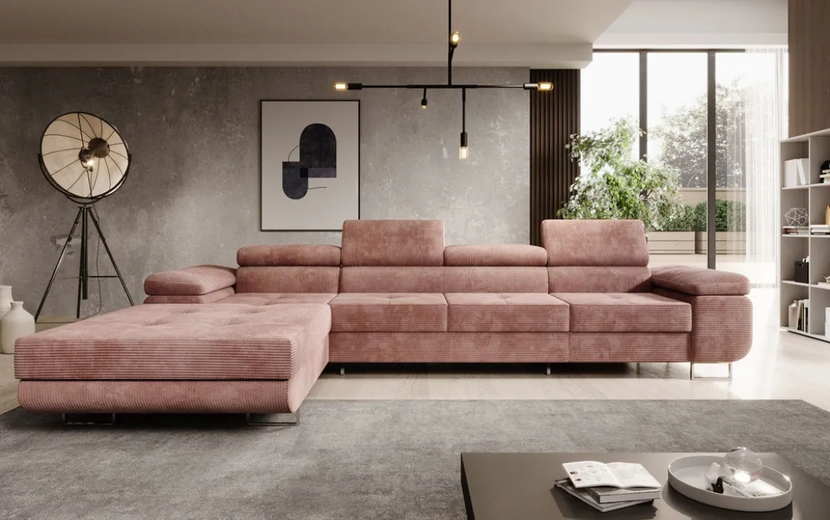 Designer Ecksofa Calvera Maxi mit Schlaf- und Klappfunktion in Cord