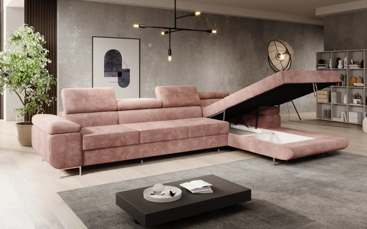 Designer Ecksofa Calvera Maxi mit Schlaf- und Klappfunktion in Cord