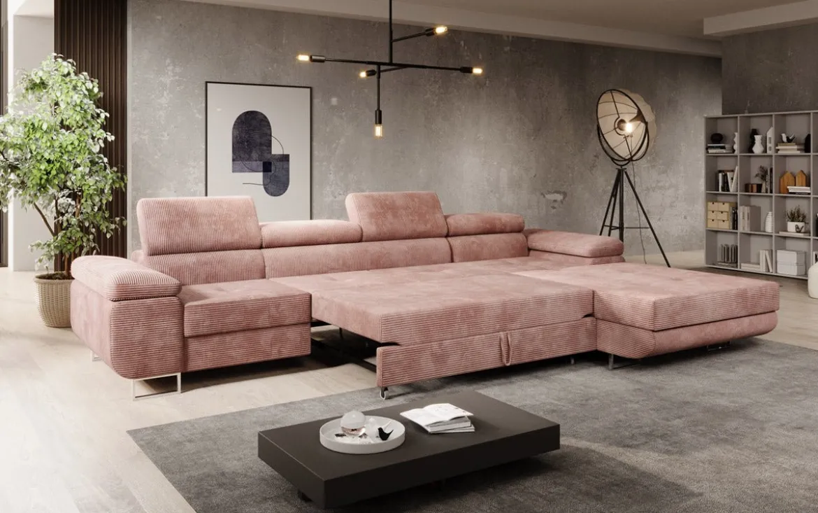 Designer Ecksofa Calvera Maxi mit Schlaf- und Klappfunktion in Cord