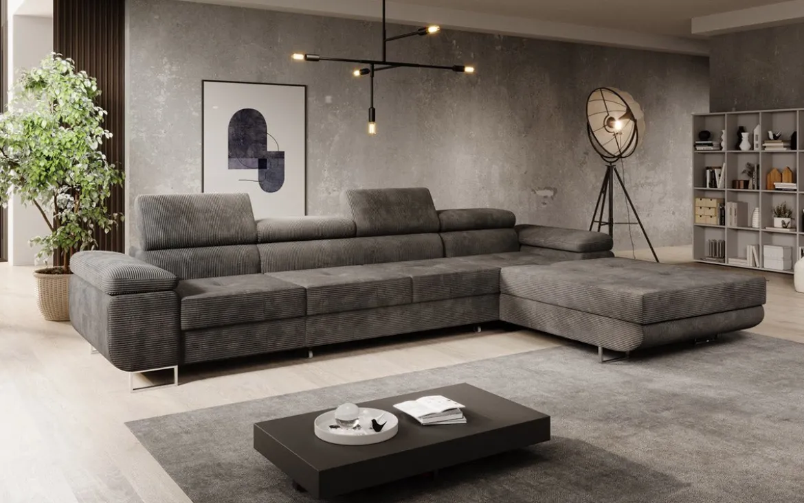 Designer Ecksofa Calvera Maxi mit Schlaf- und Klappfunktion in Cord