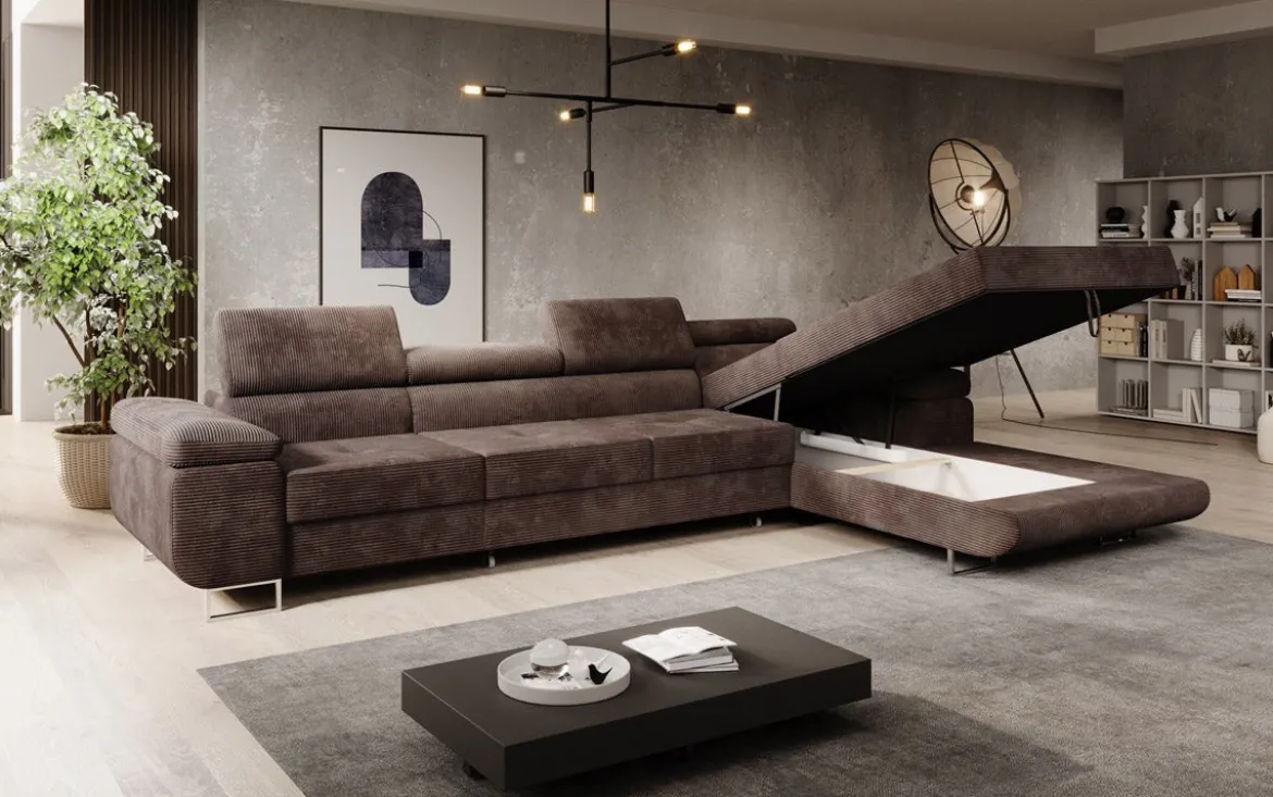 Designer Ecksofa Calvera Maxi mit Schlaf- und Klappfunktion in Cord