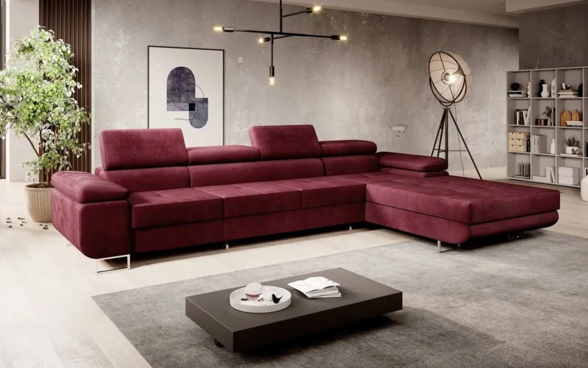 Designer Ecksofa Calvera Maxi mit Schlaf- und Klappfunktion in Samt