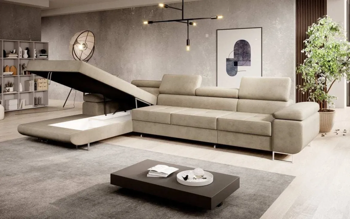 Designer Ecksofa Calvera Maxi mit Schlaf- und Klappfunktion in Samt