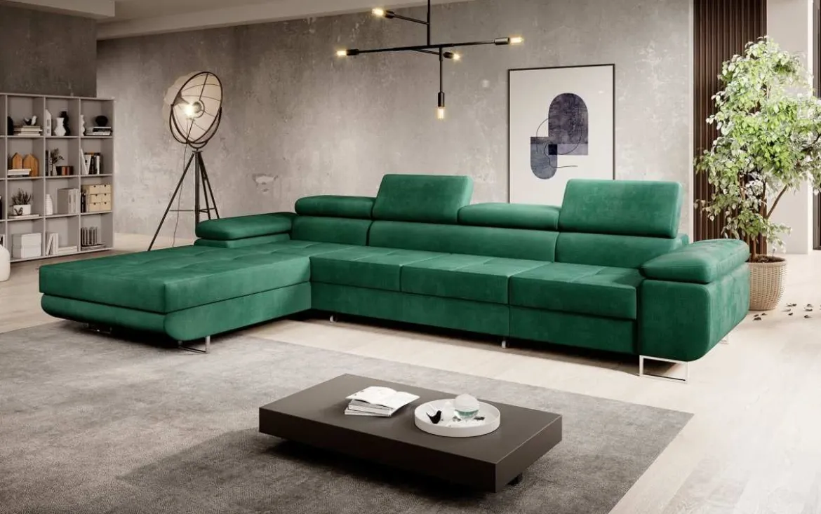 Designer Ecksofa Calvera Maxi mit Schlaf- und Klappfunktion in Samt