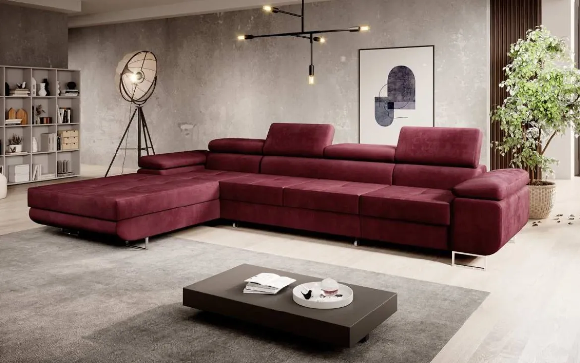 Designer Ecksofa Calvera Maxi mit Schlaf- und Klappfunktion in Samt