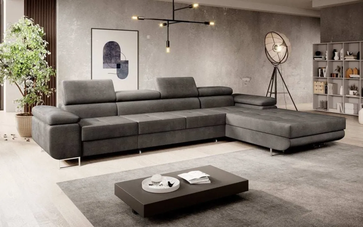 Designer Ecksofa Calvera Maxi mit Schlaf- und Klappfunktion in Samt