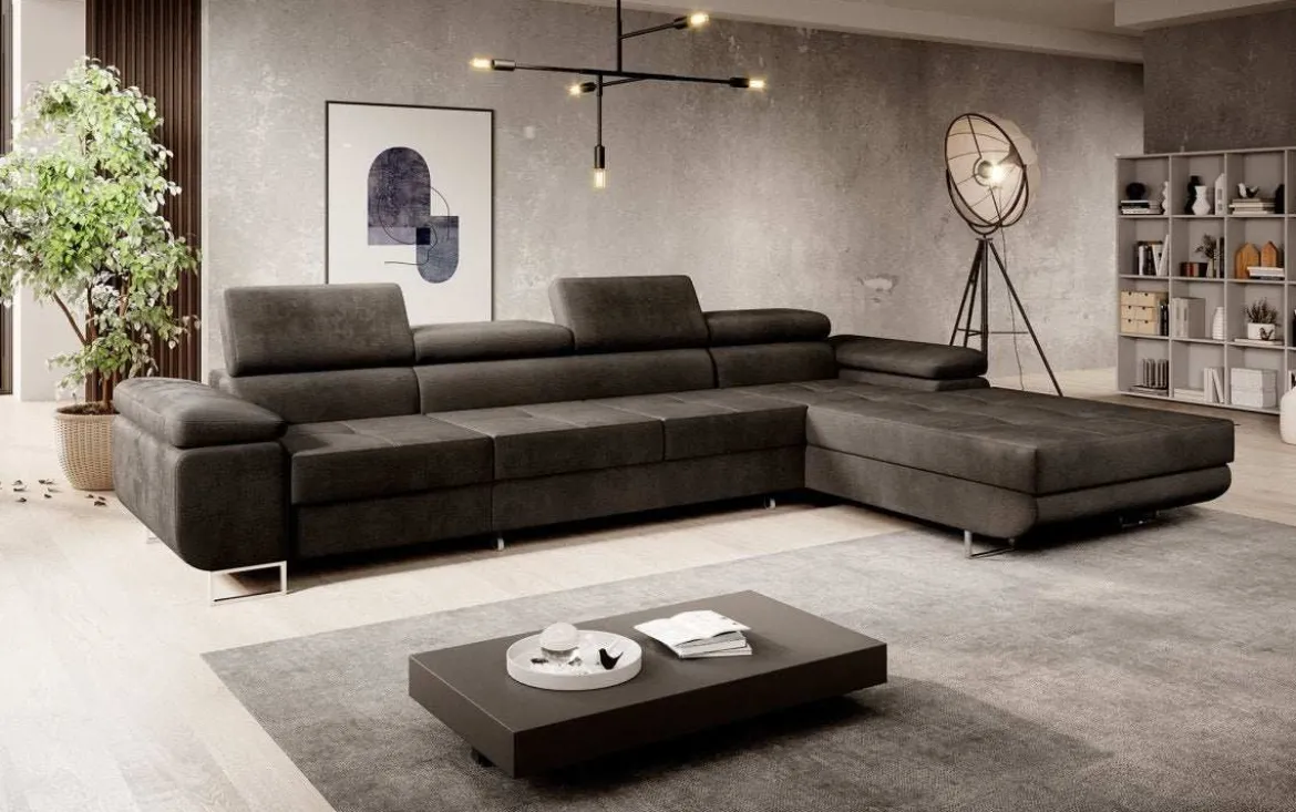 Designer Ecksofa Calvera Maxi mit Schlaf- und Klappfunktion in Samt