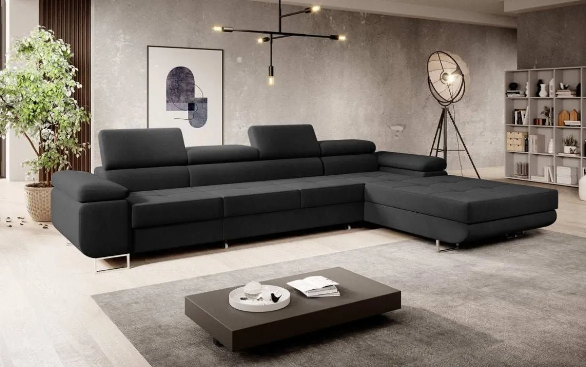 Designer Ecksofa Calvera Maxi mit Schlaf- und Klappfunktion in Samt