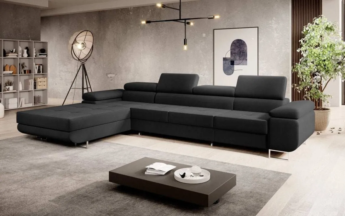 Designer Ecksofa Calvera Maxi mit Schlaf- und Klappfunktion in Samt