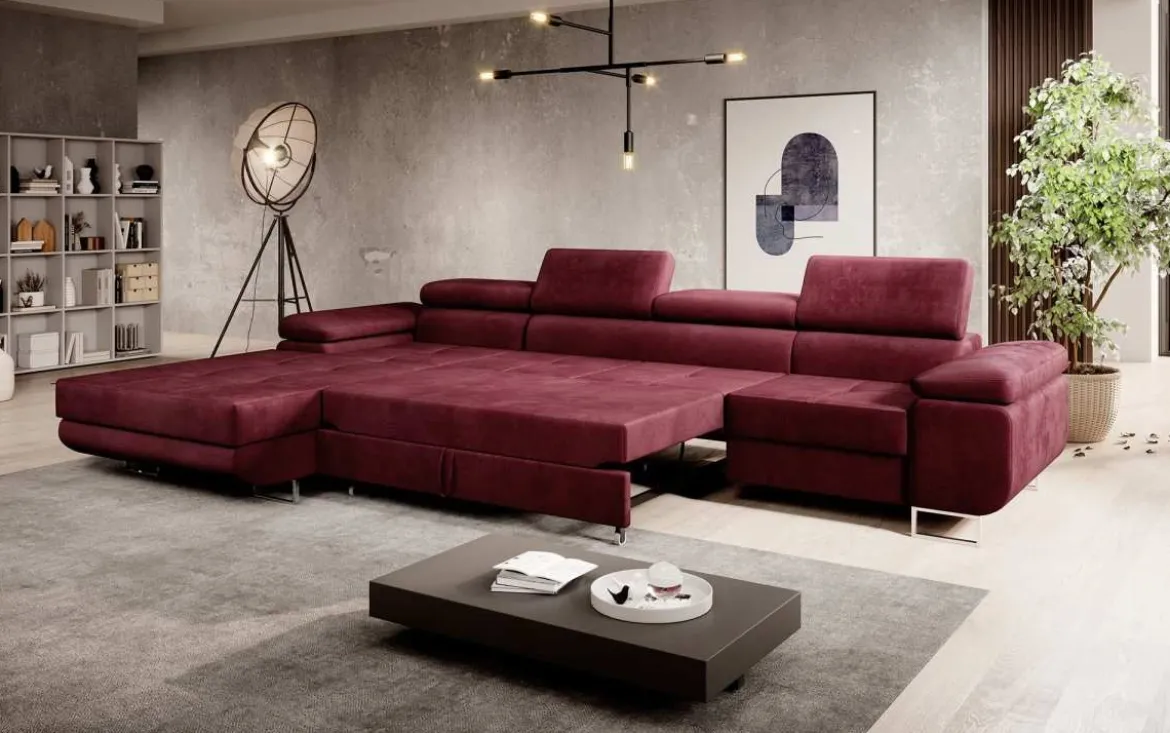 Designer Ecksofa Calvera Maxi mit Schlaf- und Klappfunktion in Samt