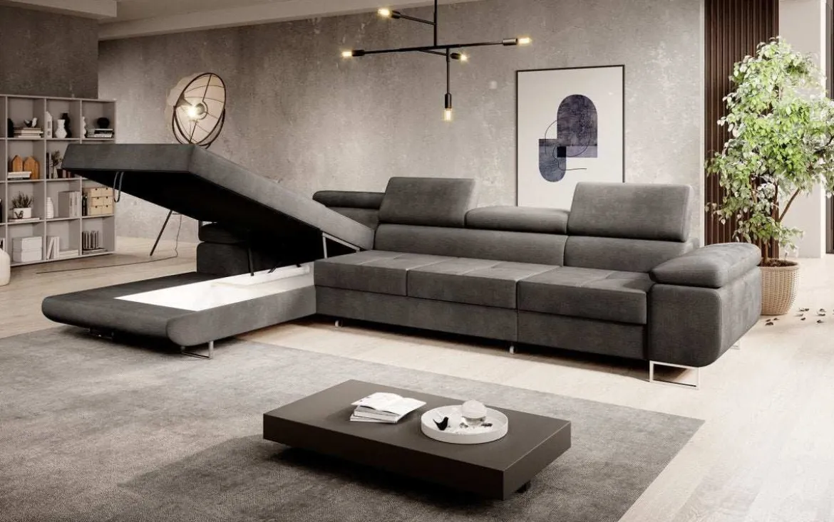 Designer Ecksofa Calvera Maxi mit Schlaf- und Klappfunktion in Samt
