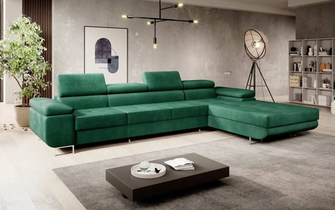 Designer Ecksofa Calvera Maxi mit Schlaf- und Klappfunktion in Samt