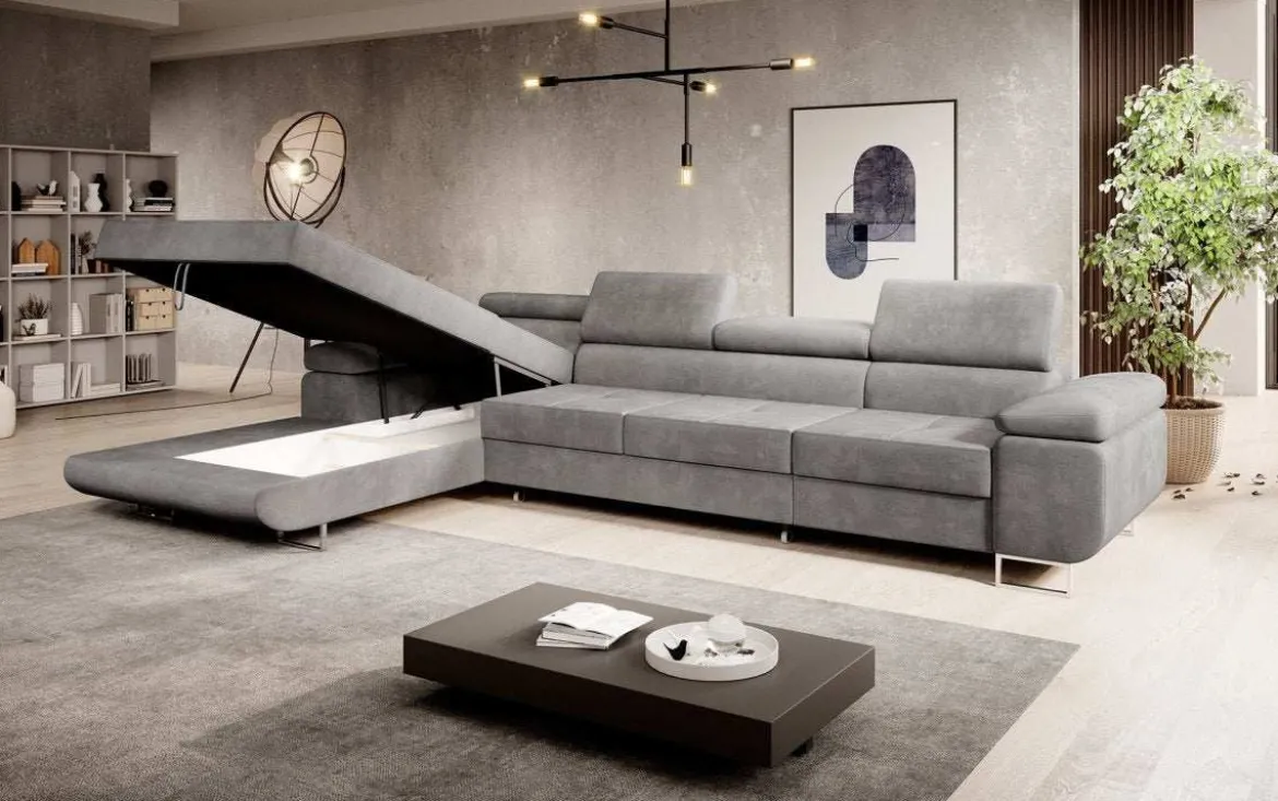Designer Ecksofa Calvera Maxi mit Schlaf- und Klappfunktion in Samt