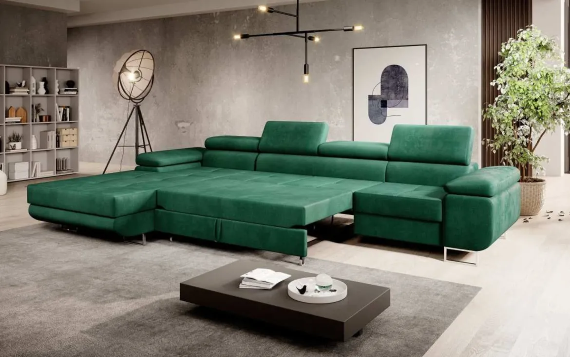 Designer Ecksofa Calvera Maxi mit Schlaf- und Klappfunktion in Samt