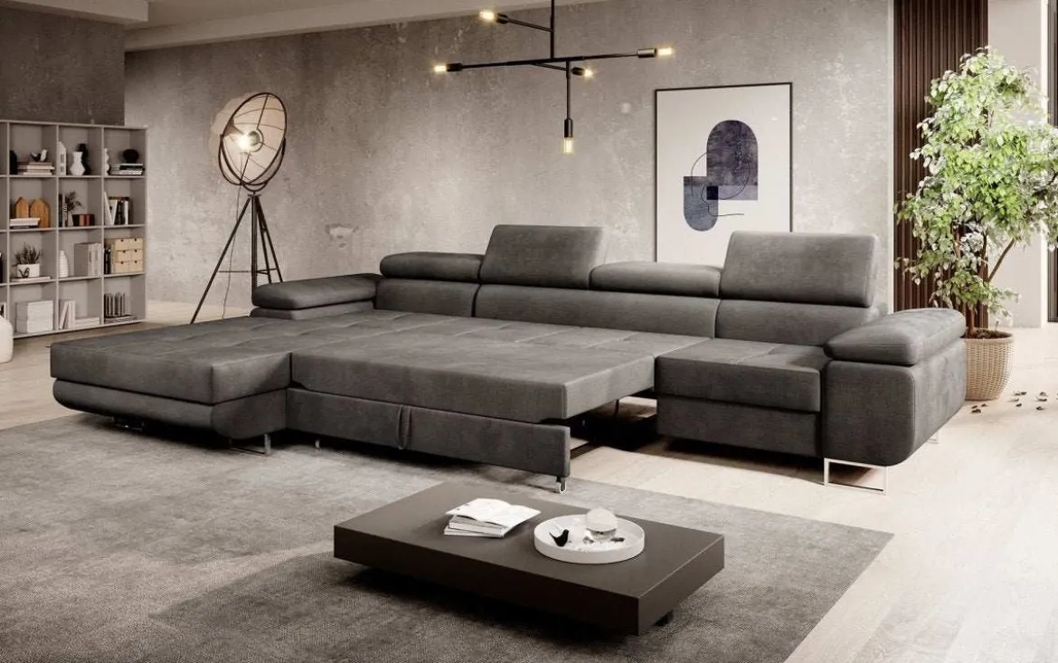 Designer Ecksofa Calvera Maxi mit Schlaf- und Klappfunktion in Samt
