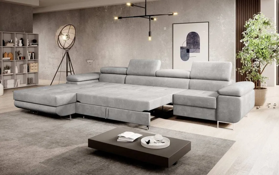 Designer Ecksofa Calvera Maxi mit Schlaf- und Klappfunktion in Samt