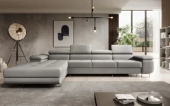 Designer Ecksofa Calvera Maxi mit Schlaf- und Klappfunktion in Bouclé