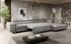 Designer Ecksofa Calvera Maxi mit Schlaf- und Klappfunktion in Bouclé