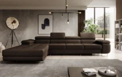 Designer Ecksofa Calvera Maxi mit Schlaf- und Klappfunktion in Bouclé
