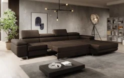 Designer Ecksofa Calvera Maxi mit Schlaf- und Klappfunktion in Bouclé