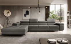 Designer Ecksofa Calvera Maxi mit Schlaf- und Klappfunktion in Bouclé