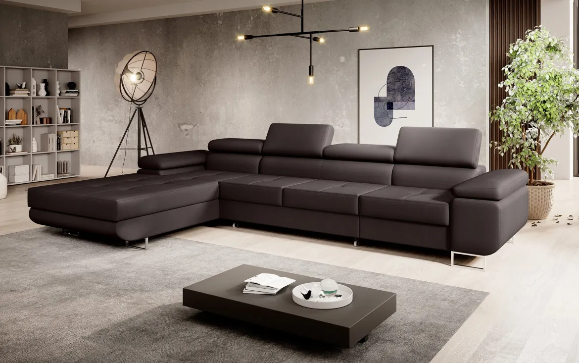 Designer Ecksofa Calvera Maxi mit Schlaf- und Klappfunktion in Kunstleder