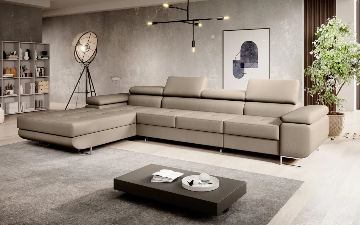Designer Ecksofa Calvera Maxi mit Schlaf- und Klappfunktion in Kunstleder