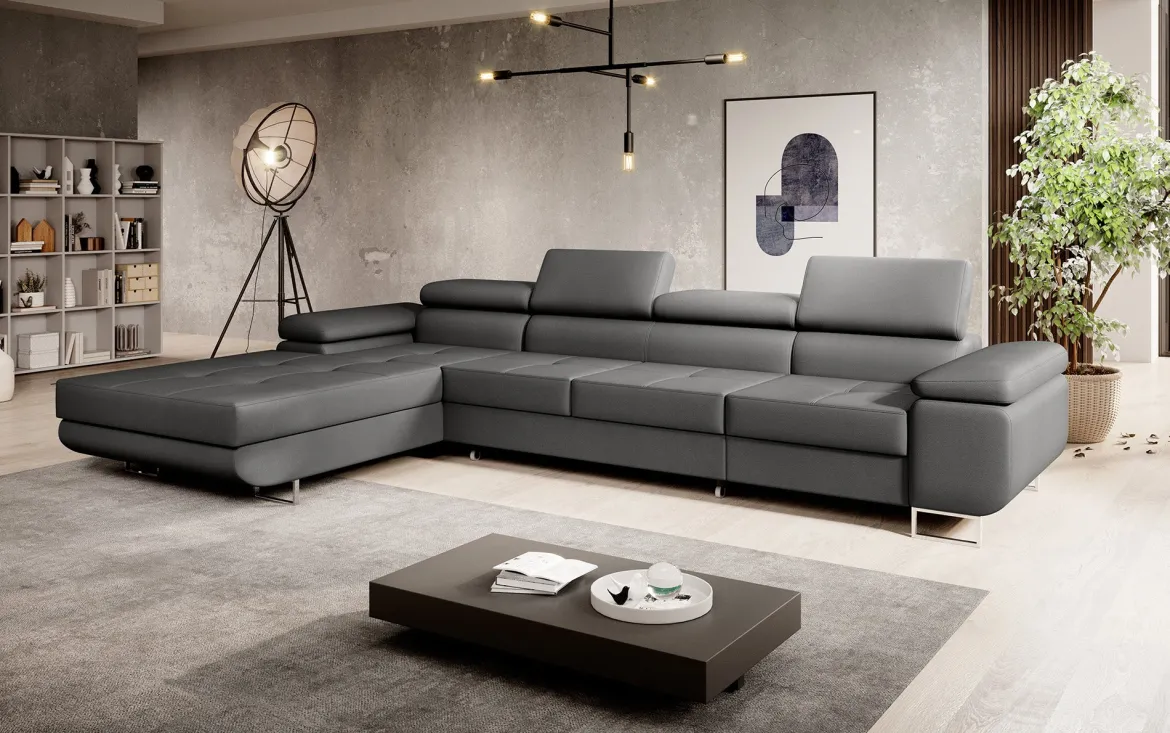 Designer Ecksofa Calvera Maxi mit Schlaf- und Klappfunktion in Kunstleder