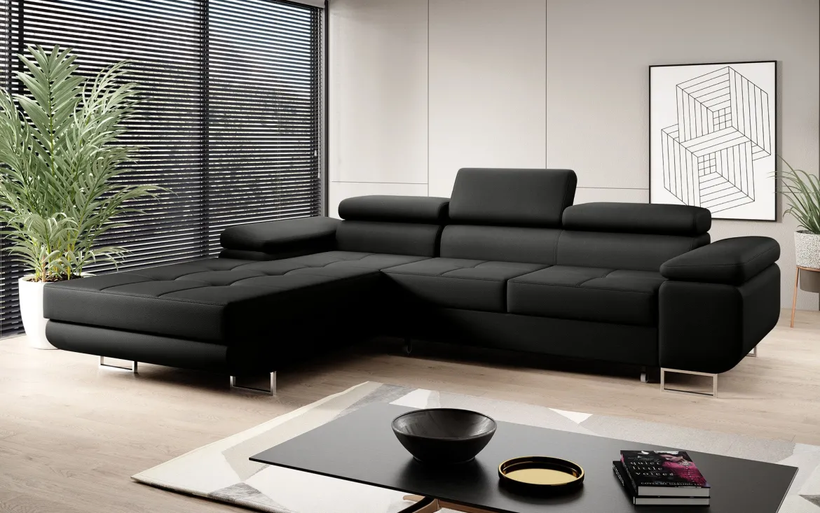 Designer Ecksofa Calvera mit Schlaf- und Klappfunktion in Kunstleder